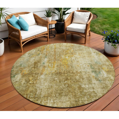 Tapis d'intérieur rond lavable abstrait beige et doré 8 pi