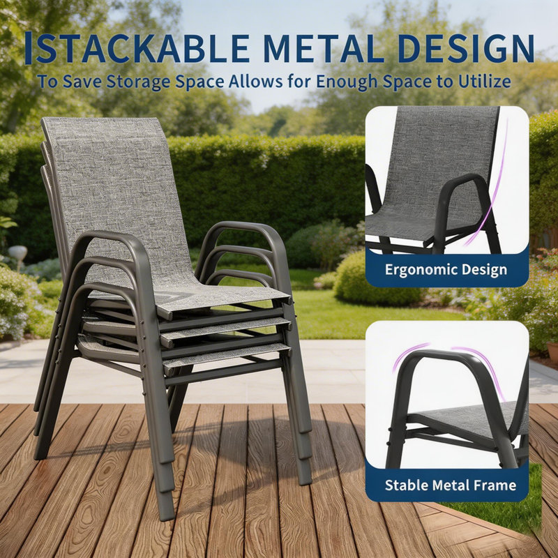 Stackable Dining Chairs , 300lb Capacity, All Weather, Gray