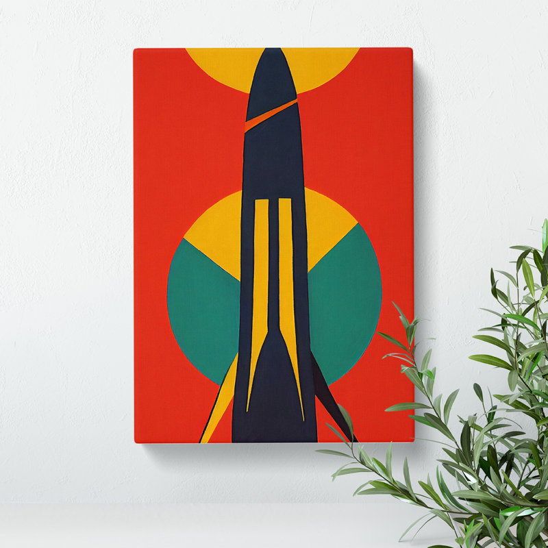 Retro Spaceship Rocket No.3 - Wall Art, 76cm H x 50cm W x 3cm D, Wrapped Canvas