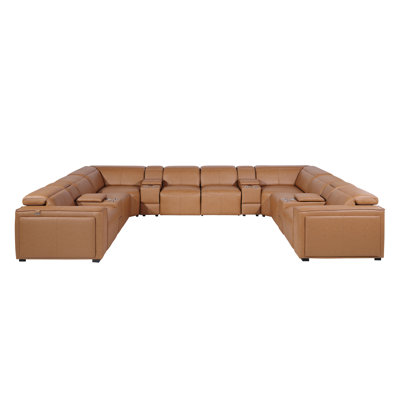 Top Grain Italian Leather 12-Piece U-Shaped Modular Power Reclining Sectional With 4 Power Recliners & Power Headrests