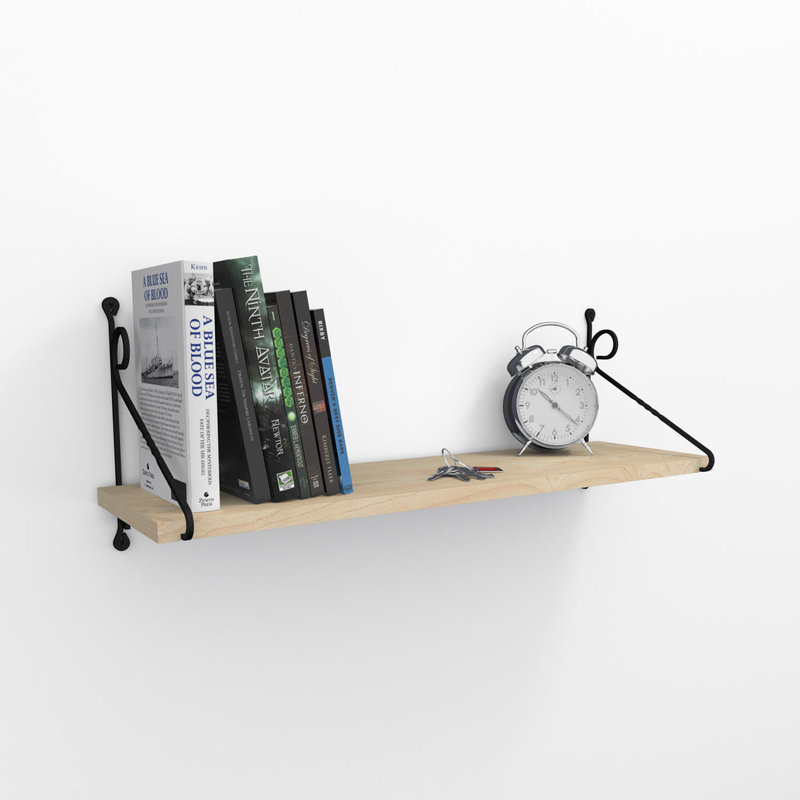 Modern Wall Shelf with Metal Bracket, Oak & Black, 28.3 x 10.6 x 7.9 inches | 100% Melamine Coated Particle Board, Thickness: 0.7 inches | Stylish & Functional Storage Solution for Home, Office & School Spaces