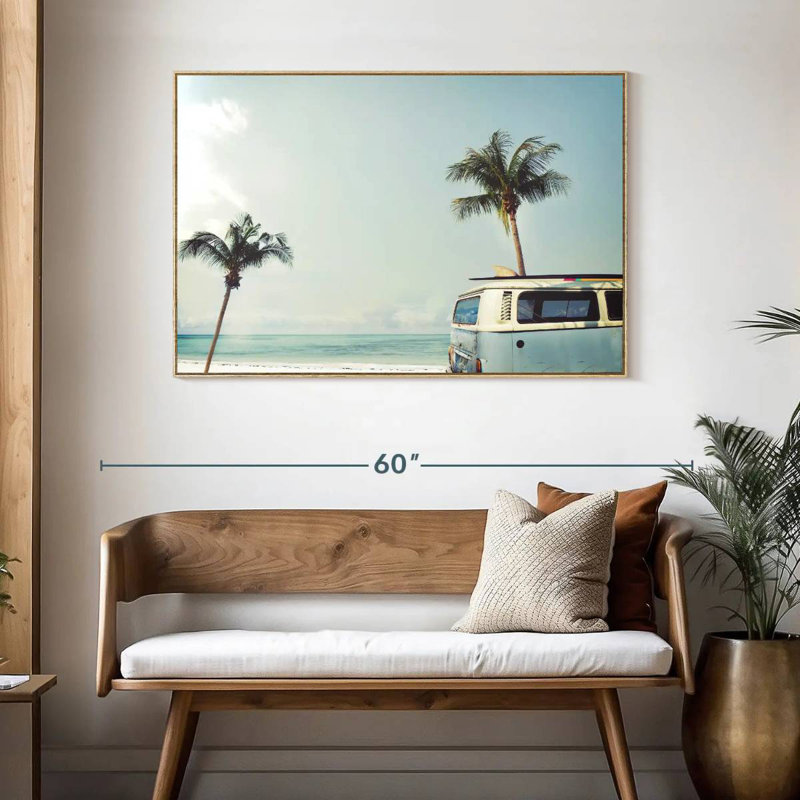 Retro Surf Van, Cadre flottant en bois naturel, 46 po x 31 po