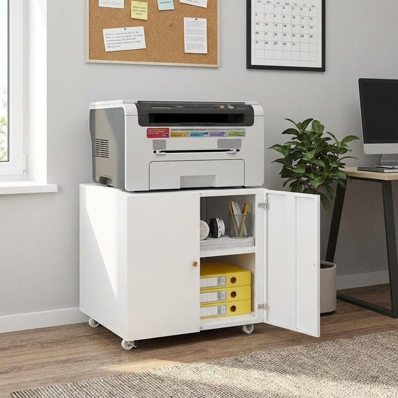 Spacious Mobile Metal File Cabinet with Lockable Doors & Adjustable Shelf – 2-Drawer Rolling Printer Stand – Under Desk Storage for Home Office, Apartment, Dormitory or Kitchen – White, Big