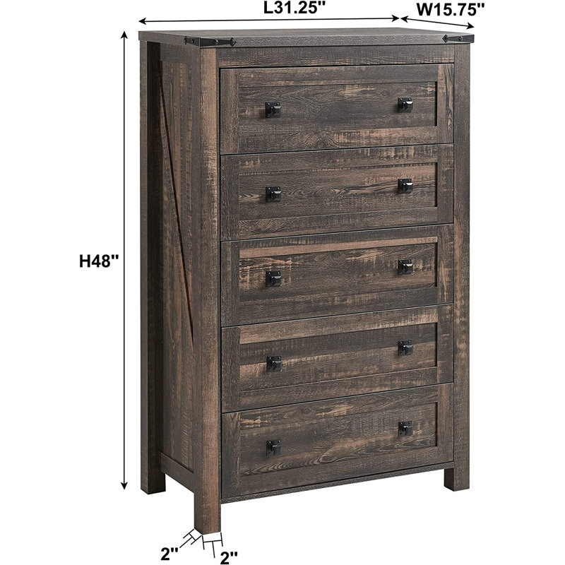 Grantville Farmhouse 5 - Drawers Dresser Organizer, Rustic Tall Chest of Drawers for Bedroom