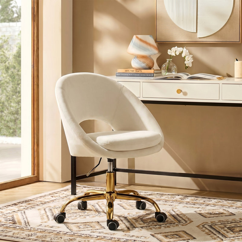 Doreen Velvet Modern Task Chair with Ergonomic Design, Tan Velvet