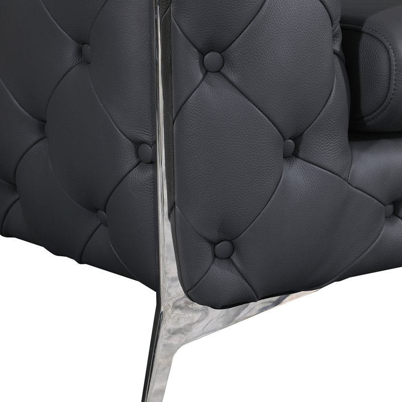 Canapé rembourré 100% cuir italien transitionnel, Cuir gris