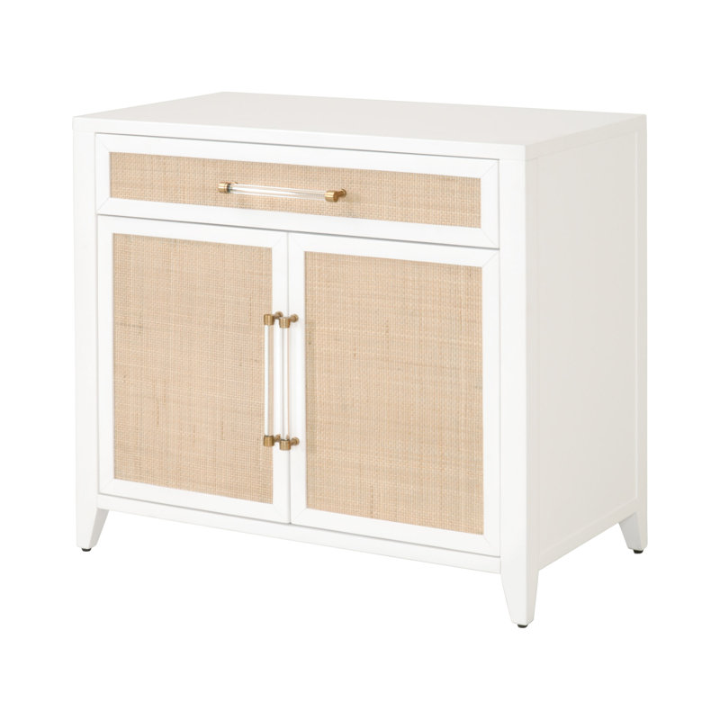 Wismar Double Door Cabinet Wooden Chest With Rattan Front Inlay, White