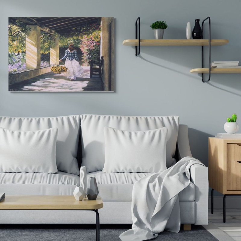 Impression d’art graphique, "fille avec un panier de tournesol" par Heide Press, 30" H x 24" W x 1.5" D, Wrapped Canvas