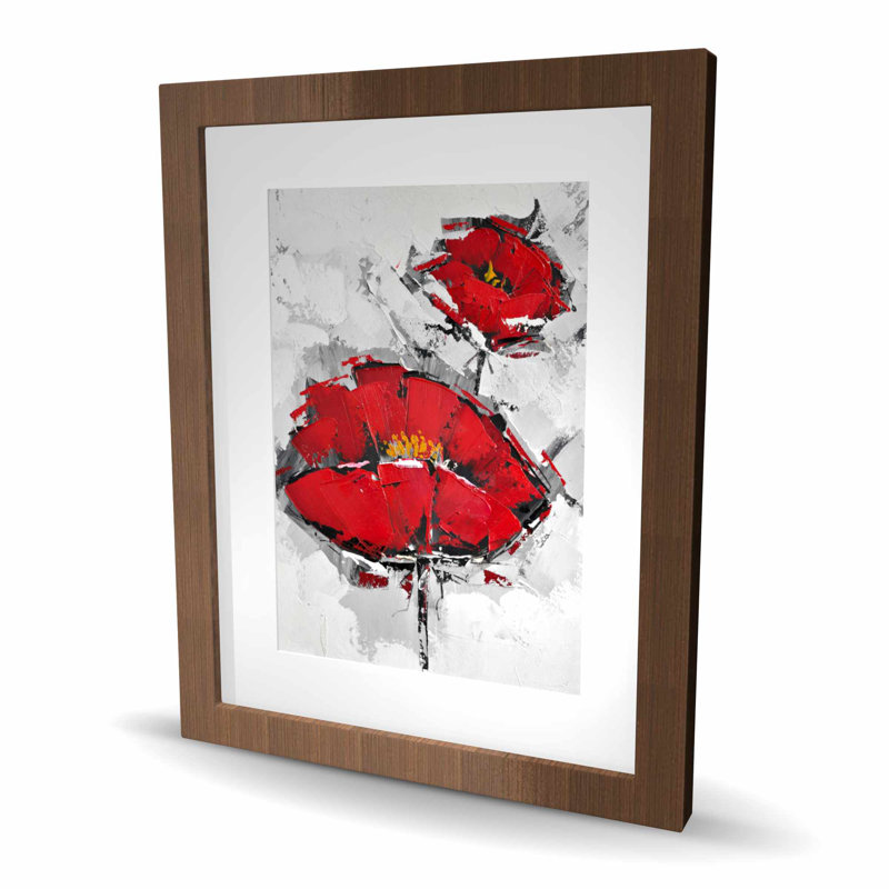 Coquelicots rouges texturés | Reproduction encadrée matte pour la décoration intérieure, Brun, H 20 po x l 16 po