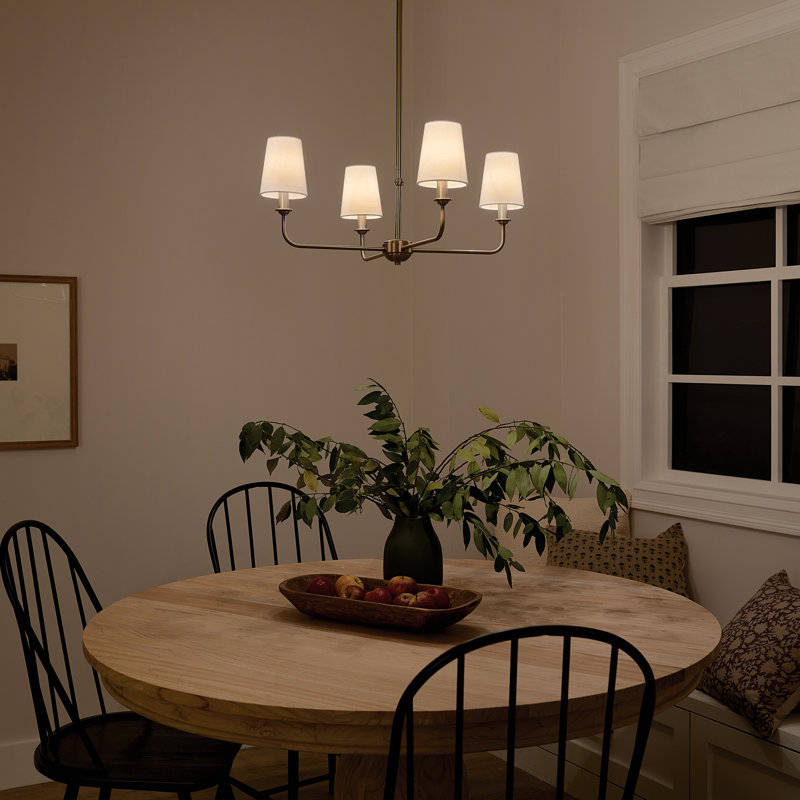 Brushed Brass 4-Light Mini Chandelier with Fabric Shades