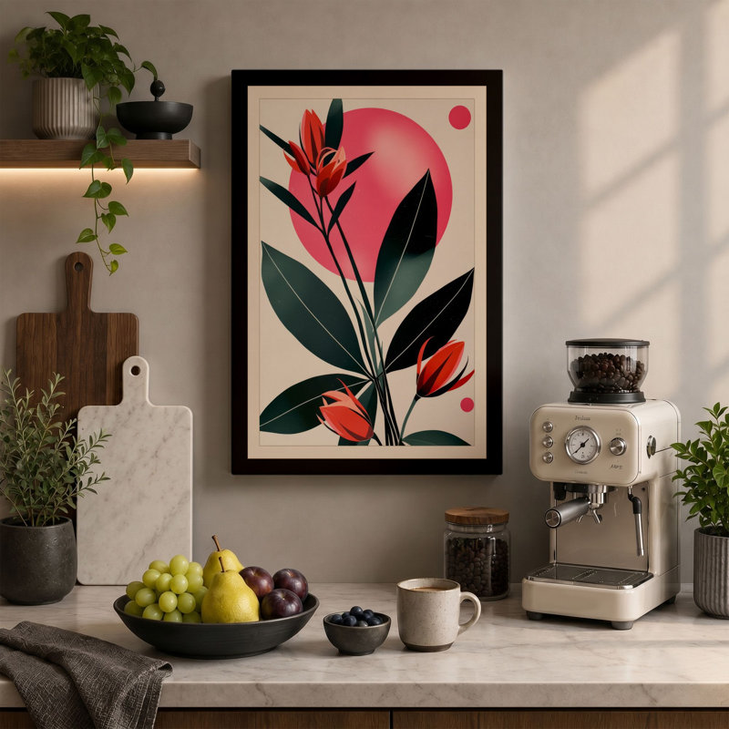 Geometric Botanical Study Mid-Century - Wrapped Canvas, 18x12 - 45.7 x 30.5 cm, Black Border