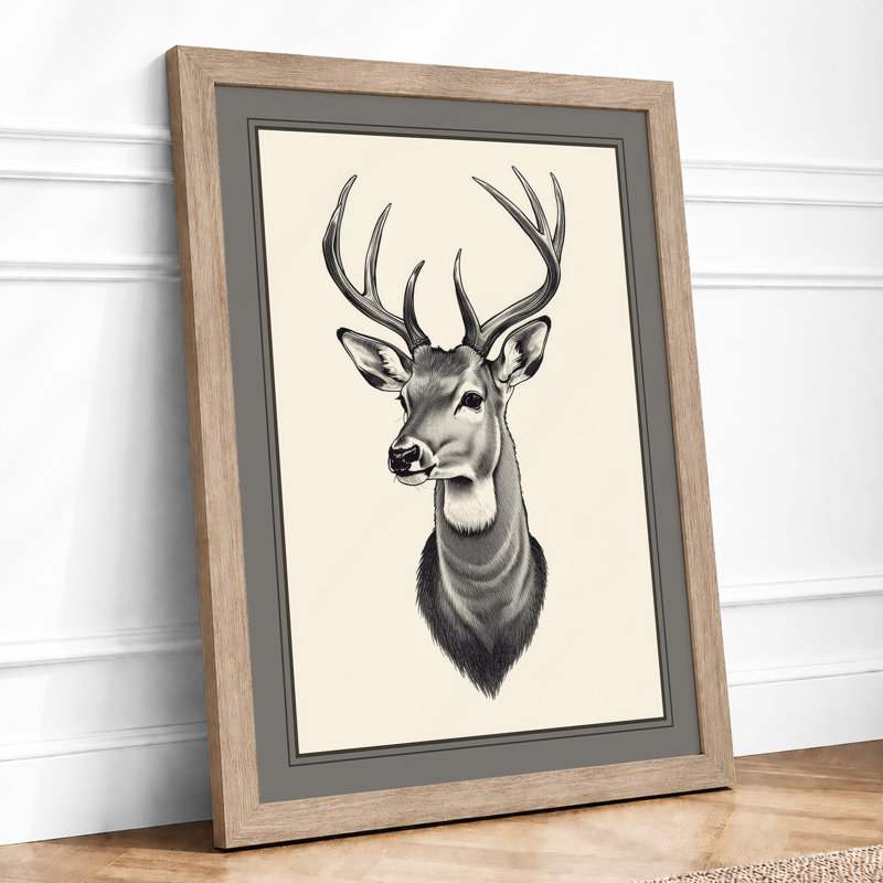 Deer in Study Botanical - Framed Print, A4 - 29.7 x 21.0 cm, Oak
