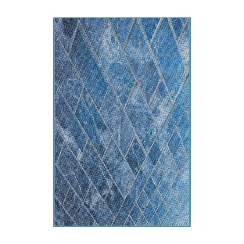 Tapis décoratif bleu géométrique, Rectangle 7 pi x 9 pi