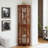 Corner Curio Cabinet With 4 Adjustable Tempered Glass Shelves And Lighting System, Solid Wood Legs,Acrylic Mirrored Back Panel(E26 Light Bulb Not Included)