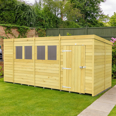 15ft x 6ft Pent Shed - Single Door with Windows
