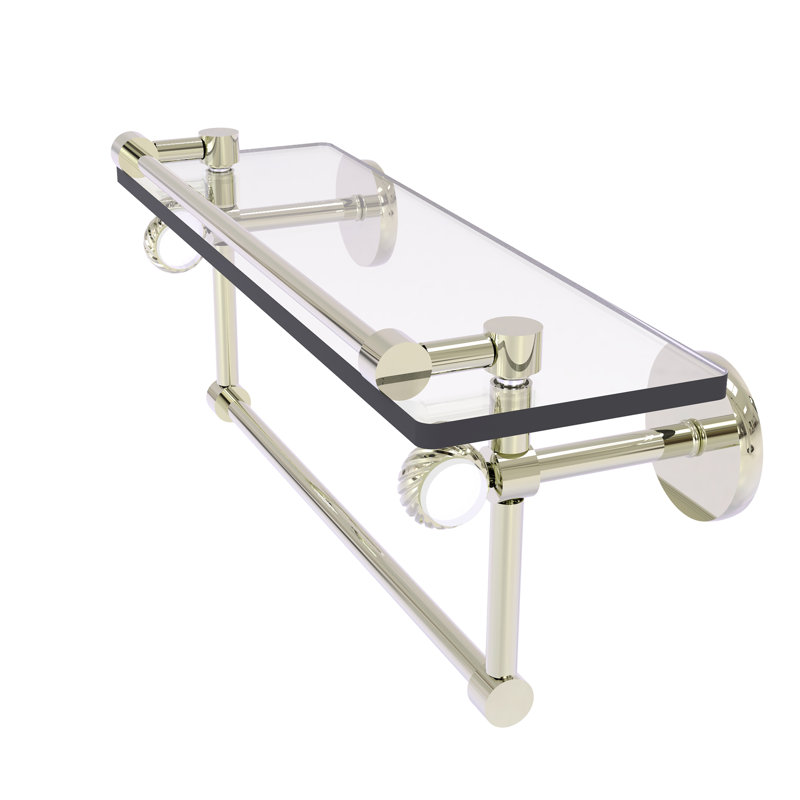 Margolis Glass Bracket Shelf with Towel Bar, Polished Nickel, 6.7" H x 16" W x 5.8" D