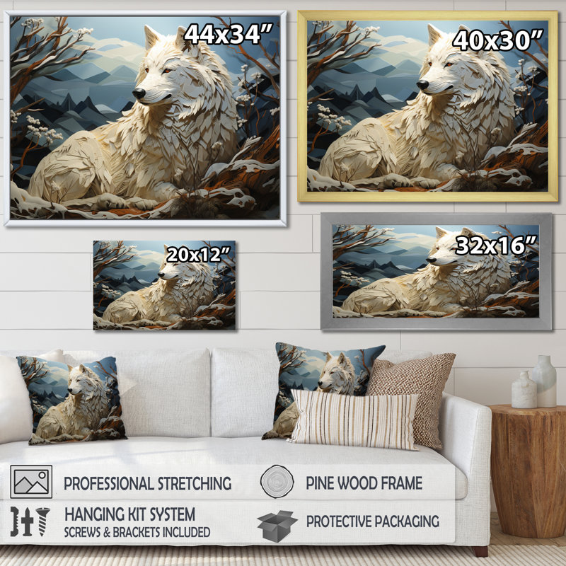 «Wolf Watch In Winter Patchwork II», reproduction d'art sur toile, H 34 po x l 44 po x P 1,5 po, Toile tendue
