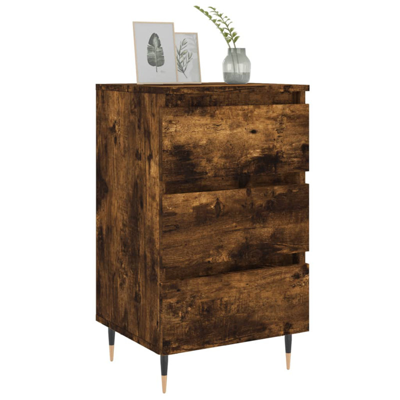 Coderre 40cm W Iron Bedside Table, Smoked Oak