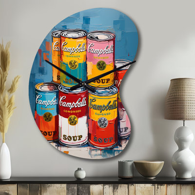 Pop Art Campbells Soup I - horloges murales asymétriques en métal Pop Art, impression d'horloge murale de forme unique Glam