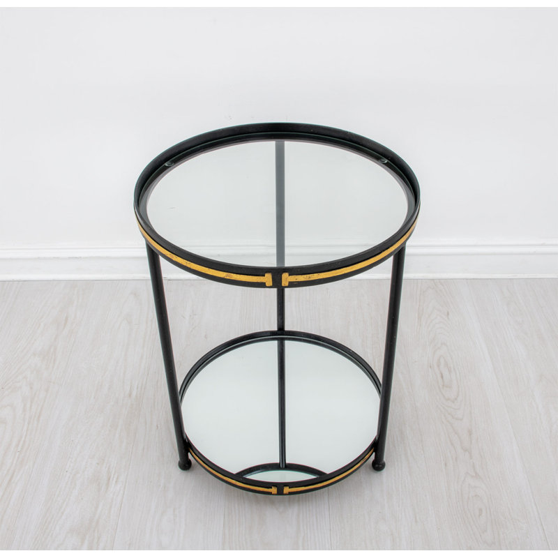 Tiffany End Table, Black/Gold Leaf