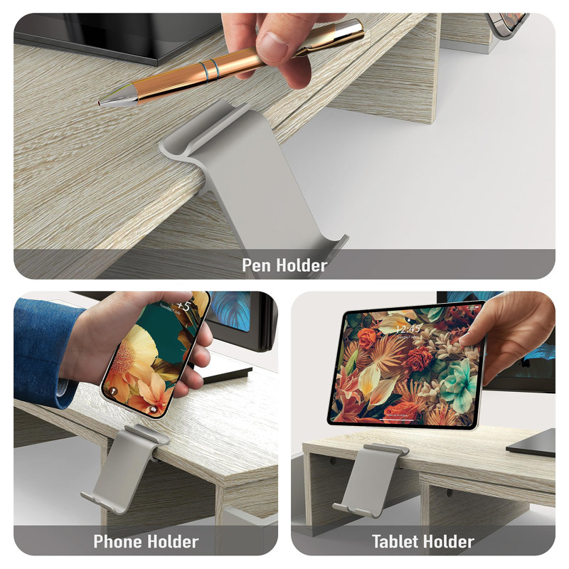 Desk Dual Monitor Stand Riser With Drawer, Maple