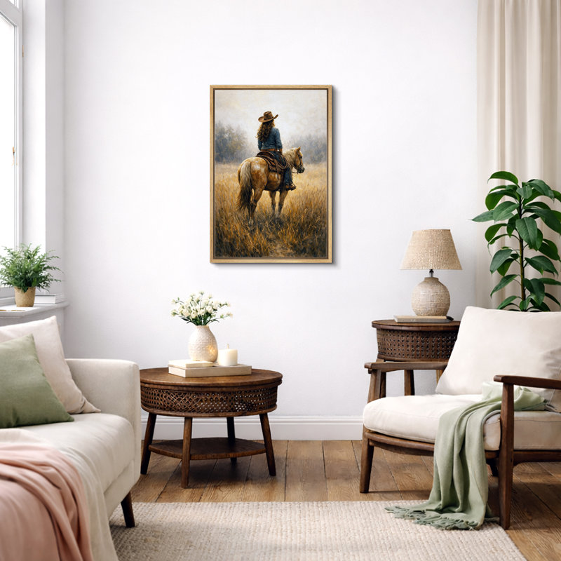 Illustration de paysage de prairie à cheval Western, photos de salon, impression sur toile giclée sur toile encadrée
