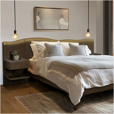 Platform Bed Frame With Live-Edge Headboard And Built-In Nightstands/Drawers