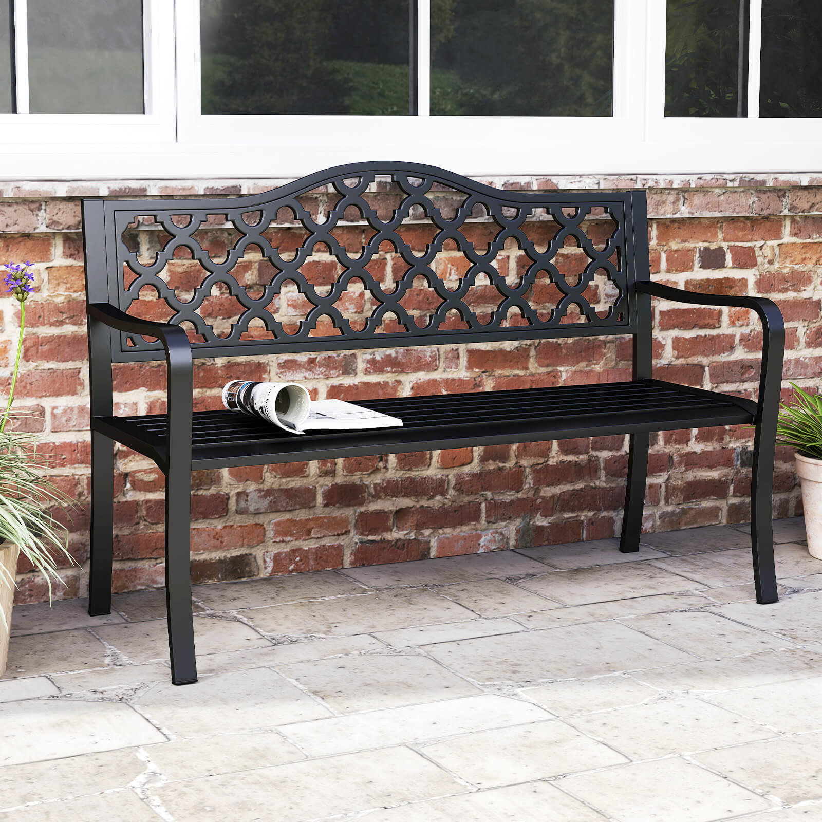 Astoria Grand 50.5" Patio Bench Slatted Metal Garden Bench For 2-3 ...