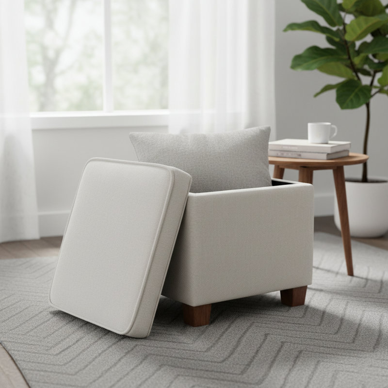 17.5" Square Storage Ottoman With Lift-Off Lid Wooden Legs For Living Room/Bedroom/Entryway