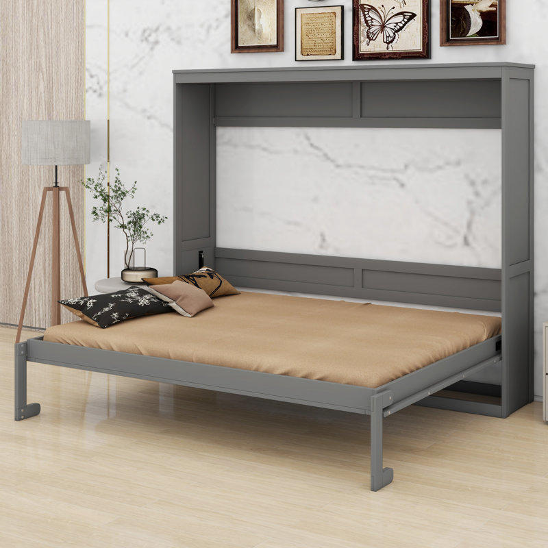 Lit escamotable avec mécanisme escamotable Murphy, Gris, Grand lit
