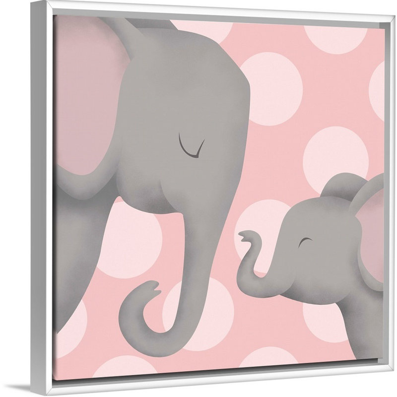 «Elephant Mommy and Baby on Pink», impression, Cadre pour toile flottant blanc, H 12 po x l 12 po x P 1,75 po