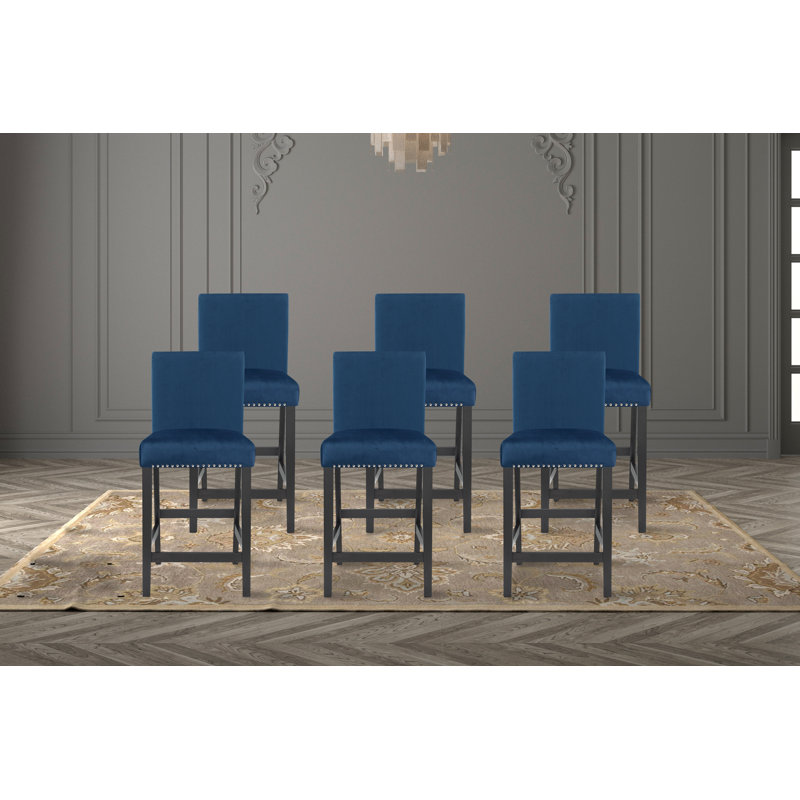 Celeste Wood Counter Chairs (Set Of 6), Blue, Blue