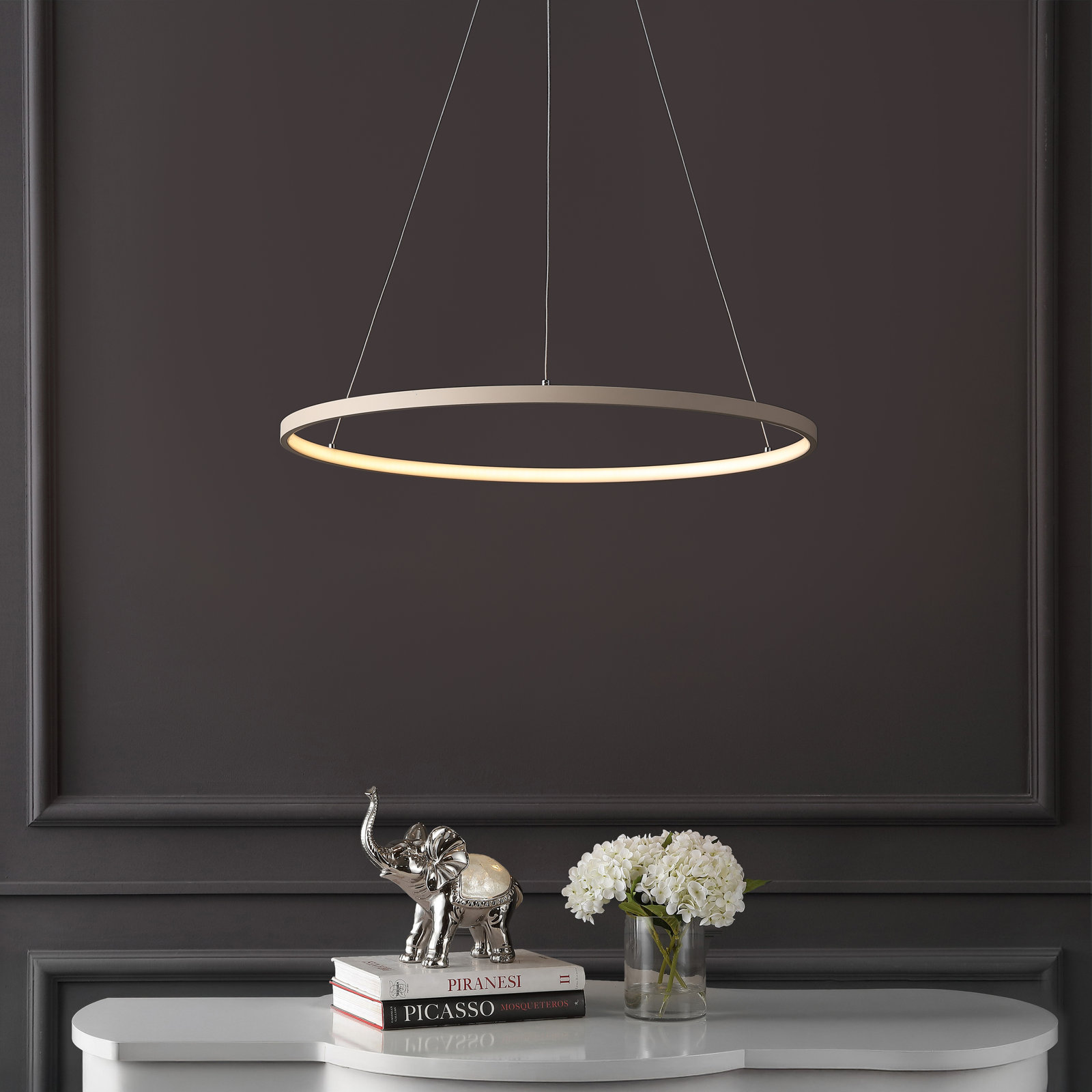 Odin Single Light Dimmable LED Pendant, 0.75" H x 23.75" W x 23.75" D, Beige