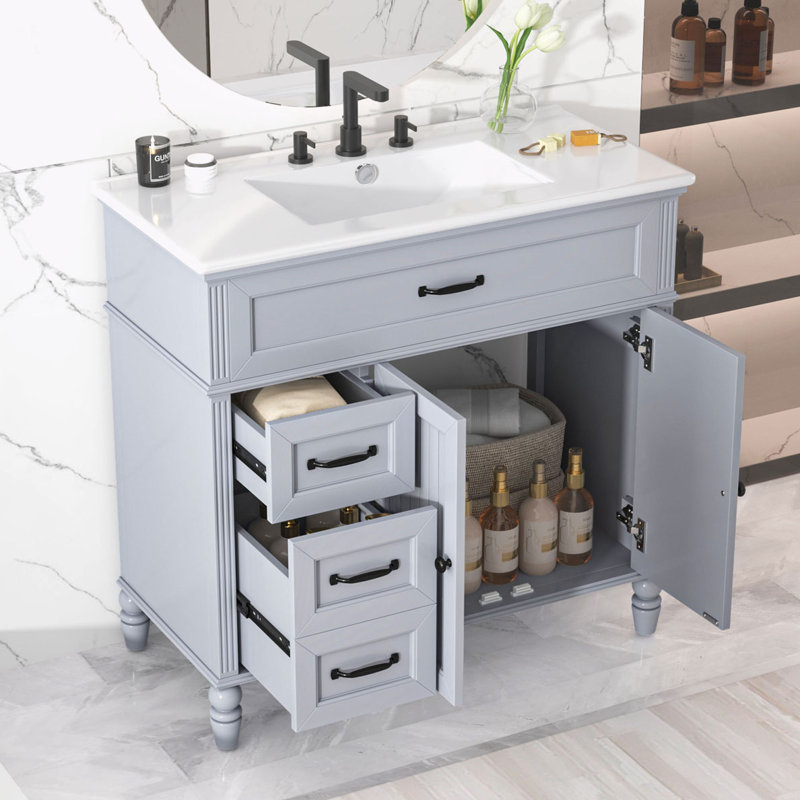 Meuble-lavabo avec tiroirs 36 po, 36 po avec lavabo, Gris