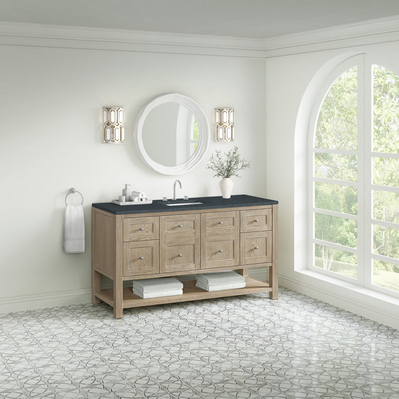 Breckenridge 60'' W Single Vanity, Charcoal Soapstone Silestone, Whitewashed Oak, Widespread