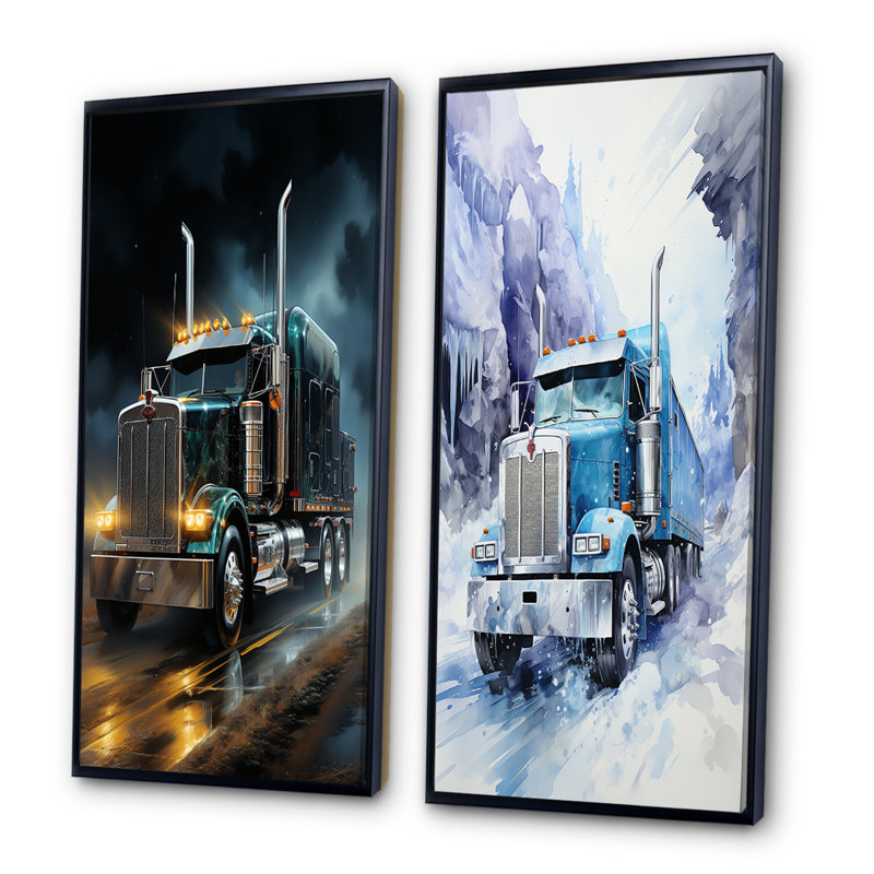 «Semi Truck Midnight Cruiser», 2 pièces, Cadre noir, H 24 po x l 20 po