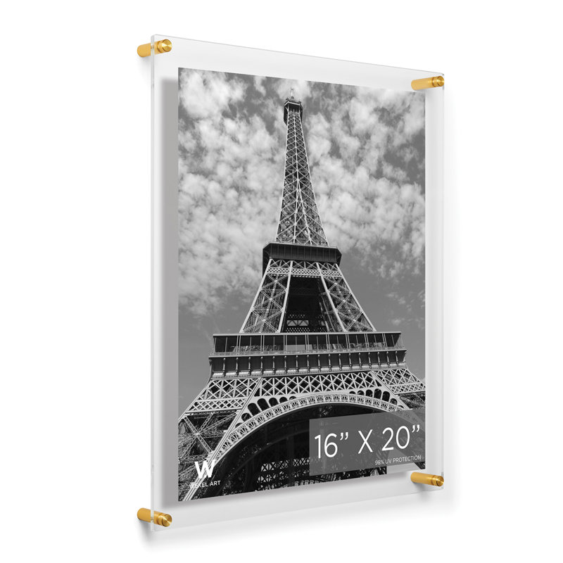Clear UV-Grade Acrylic Modern Floating Picture Frame, Gold, 16" W x 20" H