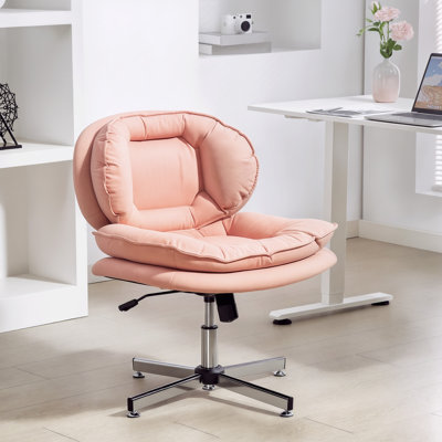 Cross Office Chair, Armless Wide Desk Chair, No Wheels, Pink