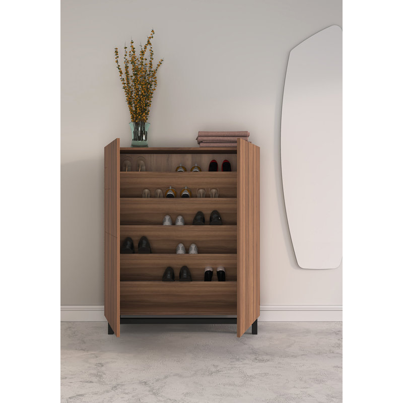 18 Pair Shoe Storage Cabinet, Walnut/Black