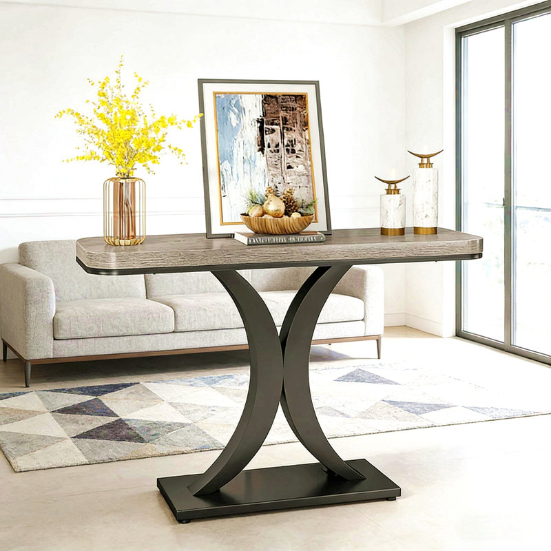 Compact Console Table,Modern Industrial Style Entryway Foyer Table,Sturdy Sofa Table