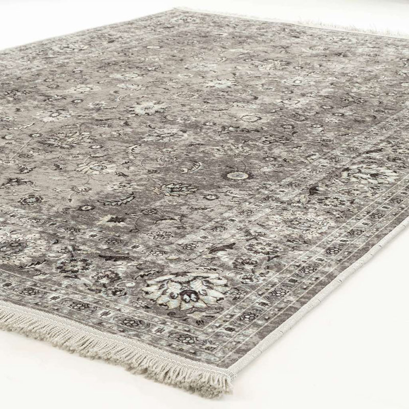Tapis gris antidérapant Alfa Rich Clotaire, Rectangle 4 pi 11 po x 7 pi 6 po