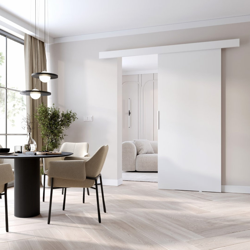 Lennen Sliding Door Prefinished, White, 205cm H x 86cm W x 1.6cm D