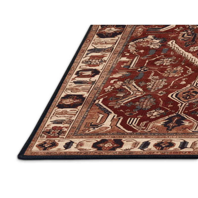 Tapis persan noir lavable à la machine, Rond 5 pi