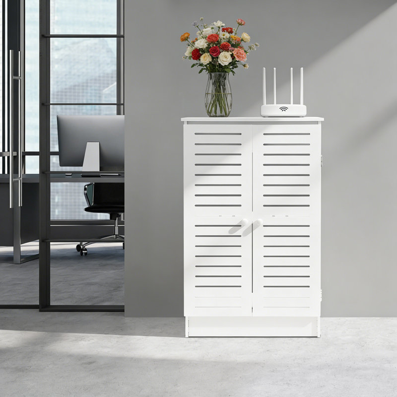 Floor Standing Router Storage Cabinet With Adjustable Shelf, White