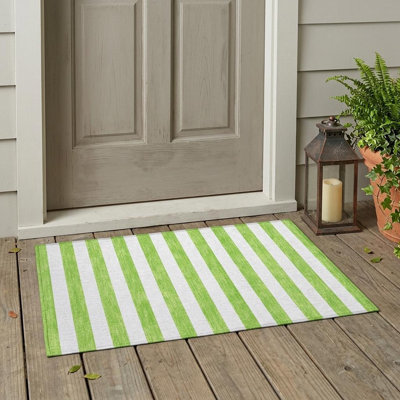 Tapis extérieur lavable rayé vert lime et blanc 2 pi x 3 pi
