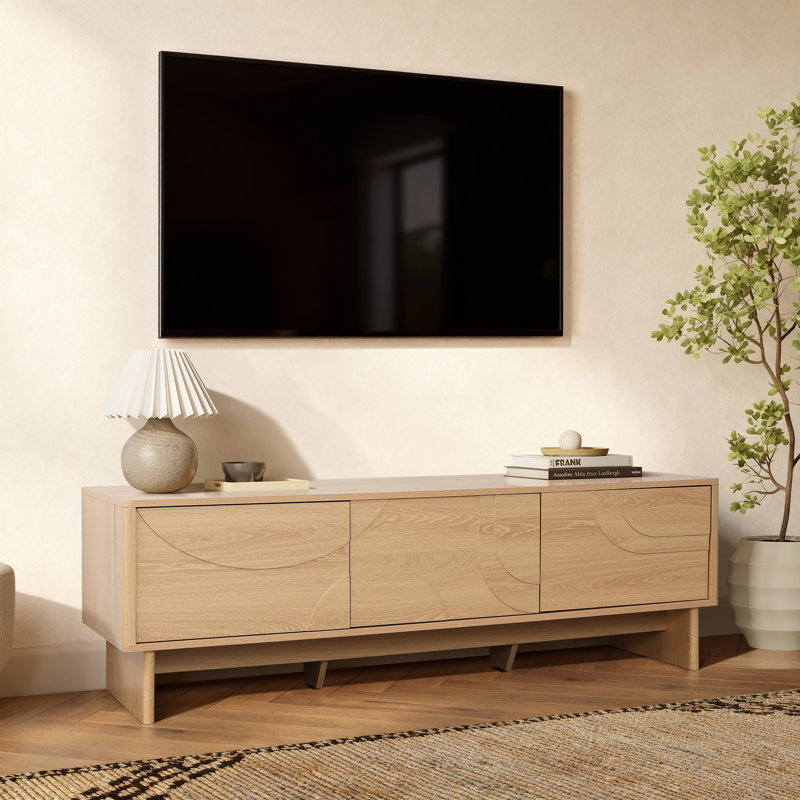 59.1'' W Modern TV Stand with Geometric Carved Front