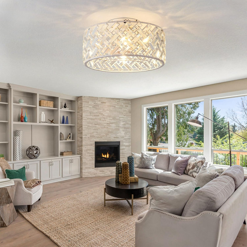 Cage Style Ceiling Fan With Light, White