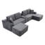 Canapé d'angle en velours côtelé gris avec deux poufs, canapé modulable à assise profonde avec porte-gobelets, ports USB et rangement dissimulé