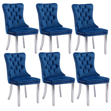 Noble House Foxhall Tufted Velvet Dining Chair Cushion in Blue (Set of 4),  1 - Harris Teeter