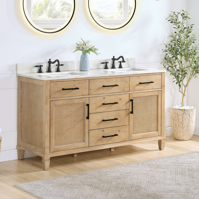 Gingras 60" W Double Bathroom Vanity with Quartz Top
